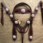 HILASON WESTERN LEATHER HORSE BRIDLE HEADSTALL BREAST COLLAR BROWN PINK CONCHO