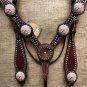 HILASON WESTERN LEATHER HORSE BRIDLE HEADSTALL BREAST COLLAR BROWN PINK CONCHO