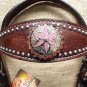 HILASON WESTERN LEATHER HORSE BRIDLE HEADSTALL BREAST COLLAR BROWN PINK CONCHO