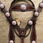 HILASON WESTERN LEATHER HORSE BRIDLE HEADSTALL BREAST COLLAR BROWN PINK CONCHO
