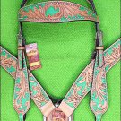 HILASON WESTERN LEATHER HORSE BRIDLE HEADSTALL BREAST COLLAR TAN GREEN