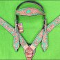 HILASON WESTERN LEATHER HORSE BRIDLE HEADSTALL BREAST COLLAR TAN GREEN