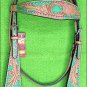 HILASON WESTERN LEATHER HORSE BRIDLE HEADSTALL BREAST COLLAR TAN GREEN