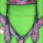 HILASON WESTERN LEATHER HORSE BRIDLE HEADSTALL BREAST COLLAR BLACK MAGENTA