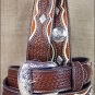 34 INCH WESTERN NOCONA MENS BELT TOOLED DIAMOND SILVER CONCHOS COPPER