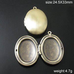 50pcs/pack Brass Locket Photo Pendant,24.5X33mm,hole:1.5mm,ID20097