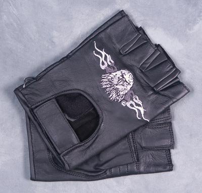 MEN'S BLACK LEATHER FINGERLESS MOTORCYCLE GLOVES EAGLE
