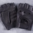 FINGERLESS BLACK DEERSKIN LEATHER MOTORCYCLE GLOVES