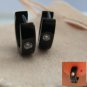 Men's hoop earrings with tiny cz diamond, steel huggie hoops, M, black, EC155