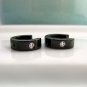 Men's hoop earrings with tiny cz diamond, steel huggie hoops, M, black, EC155