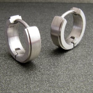 Men's solid 14K white gold hoop earrings, ECE001MW
