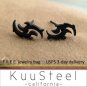 Men's earrings, black tatoo art stud earrings, black stainles steel stud earrings, EC511