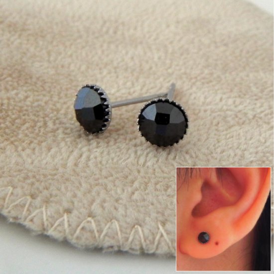 Mens Black Diamond Earrings 4mm925 Sterling Silver Stud Earrings for