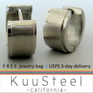 Men's stainless steel wide hoop earrings, EC175A