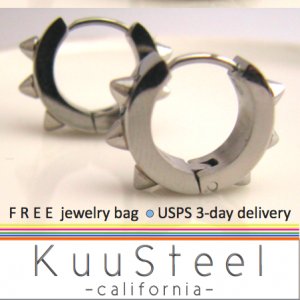 Men's size spike hoop earrings, M, steel, EC157