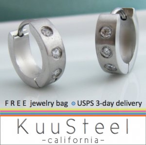 Men's diamond studded hoop earrings, M, steel, EC156