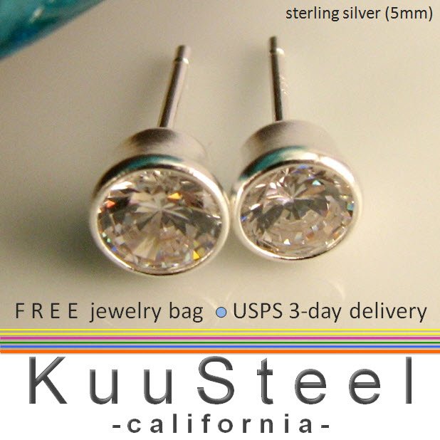 Fake diamond studs for men, diamond cz stone set in sterling silver, EC434B