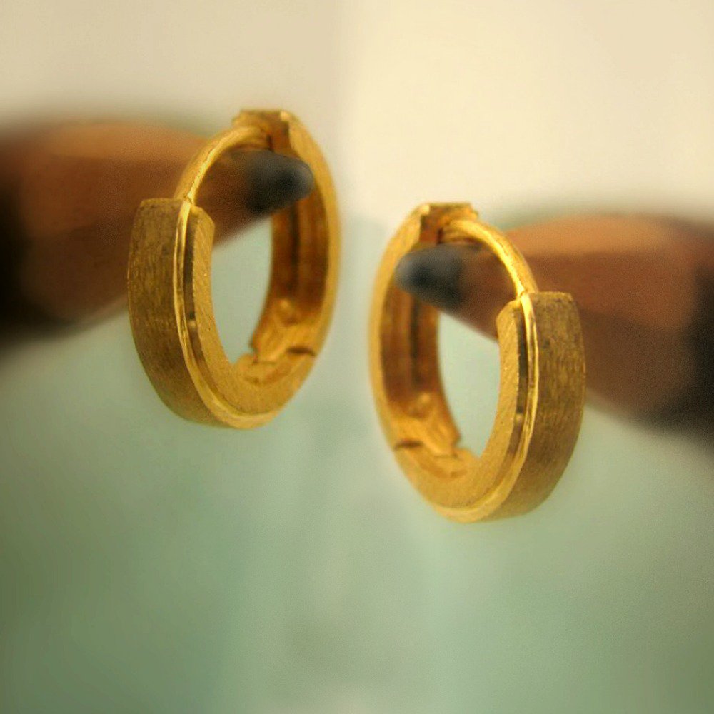 Mens earrings in 14K yellow gold, solid gold huggie hoop earrings, E002MY