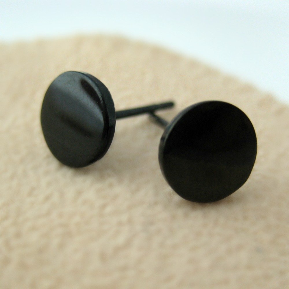 Fake plug earrings for men, flat disc stud earrings 8mm,420L