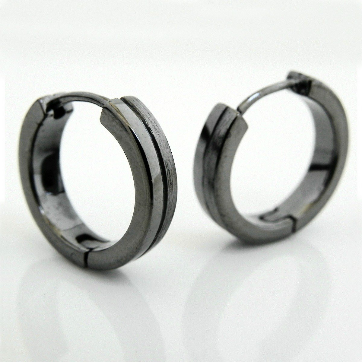Men's hoop earrings with split line, L, black, ECE191MB