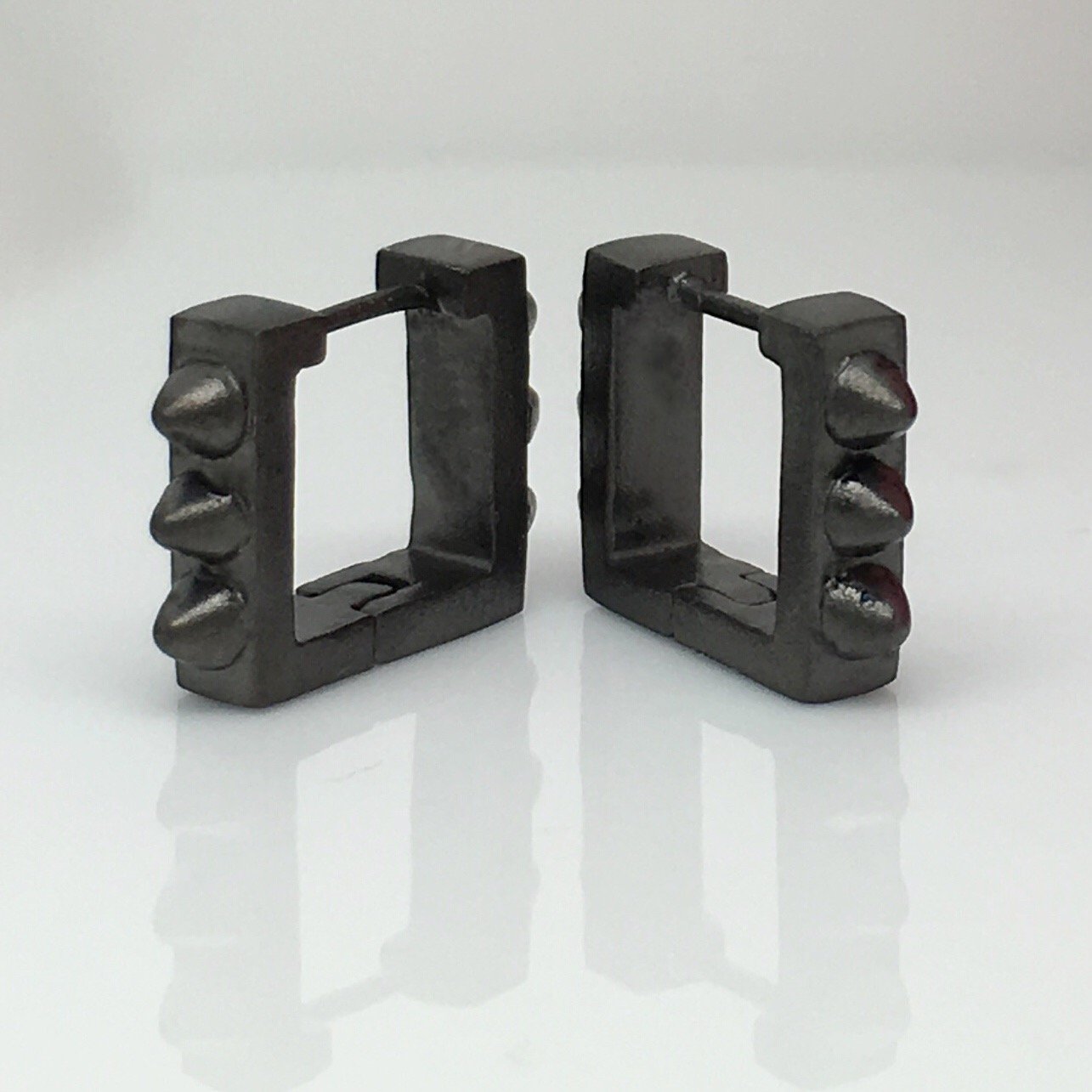 Men's hoop earrings, square spike hoops, M, black, ECE212MB