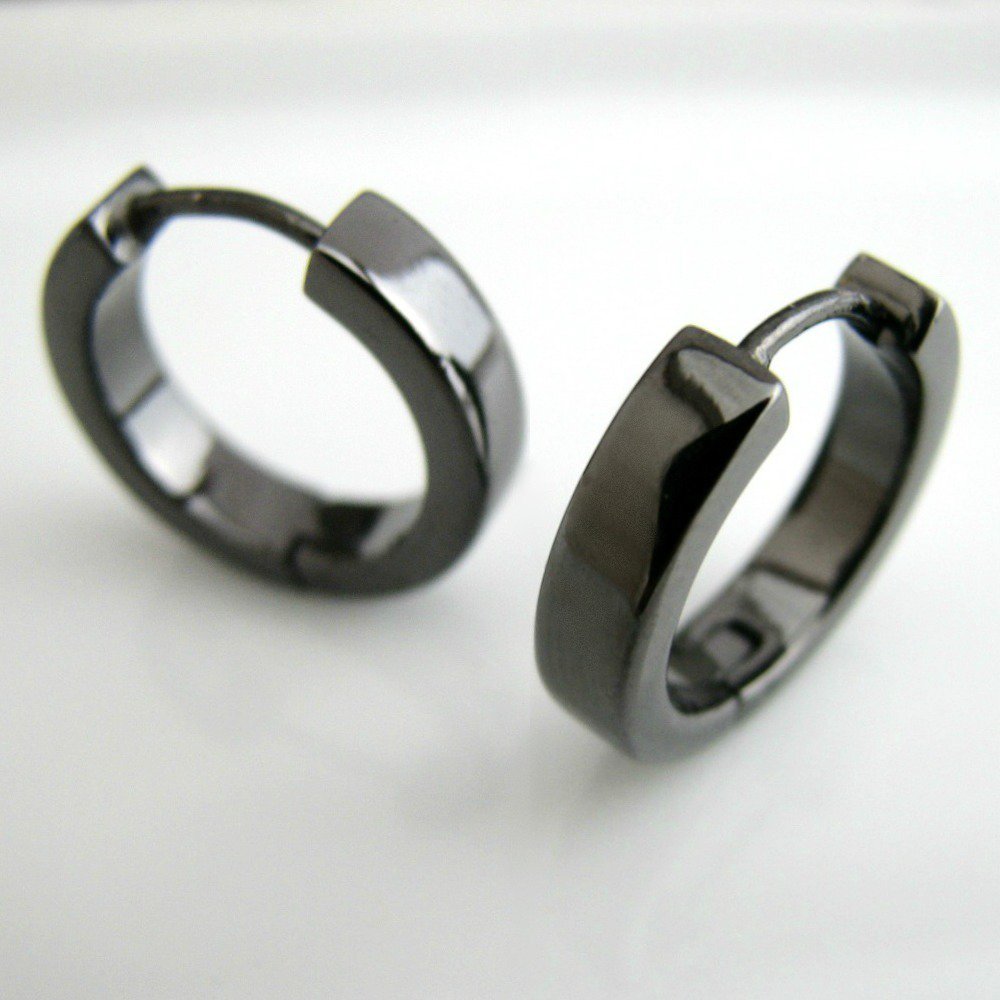 Men's hoop earrings, sterling silver with black gold, L, black, ECE190SB