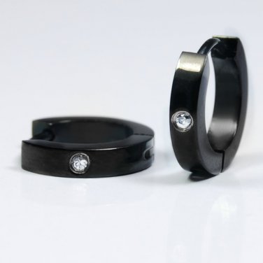 Men's hoop earrings with diamond cz, M, black, EC135