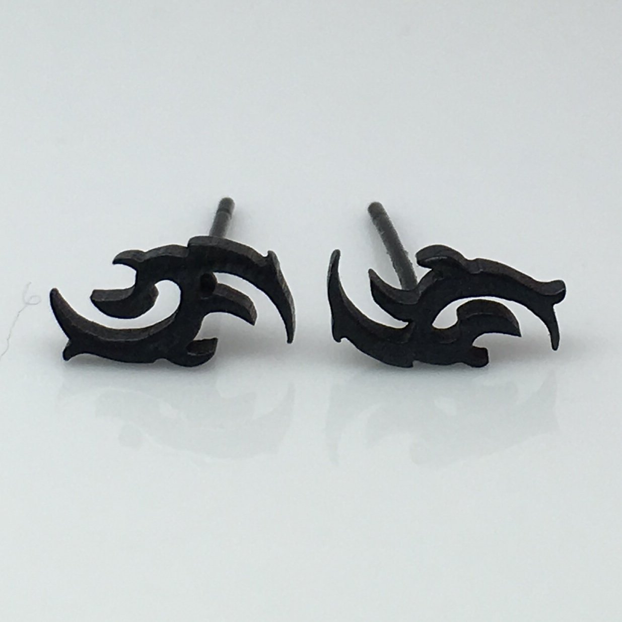 Men's earrings, black tatoo art stud earrings, black stainles steel stud earrings, EC511