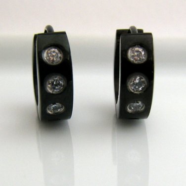 Men's hoop earrings with diamonds, stainless steel, M, black, EC155A