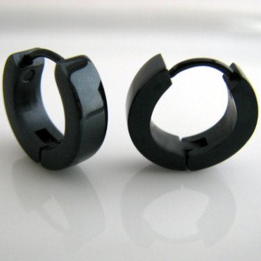 Guys Earrings Black Hoop Stainless Steel Huggie Guys Earrings Black Hoop Stainless Steel Huggie Ec154a