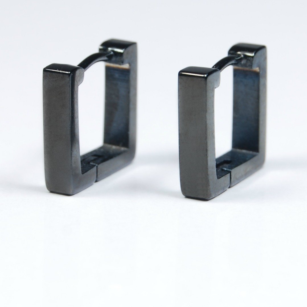 Square hoop earrings in black, mens earrings, stainless steel earrings, EC211