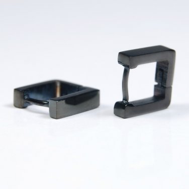 Mens black square hoop earrings, S, black, EC215