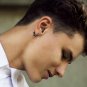 Men's hoop earrings, rocker huggie hoop earrings for guys, M, black, EC153MB