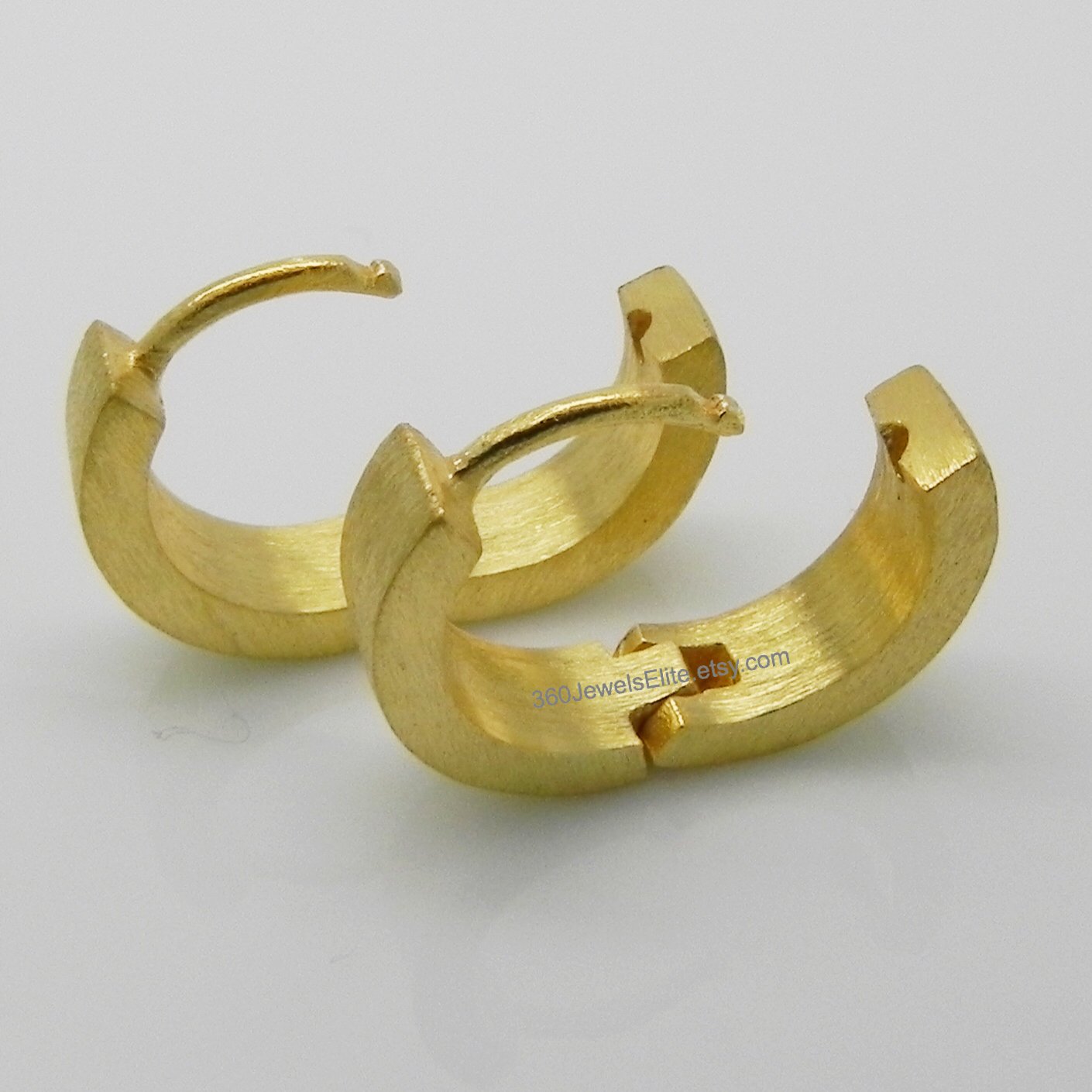 Men's gold huggie hoop earrings, ECE150MY