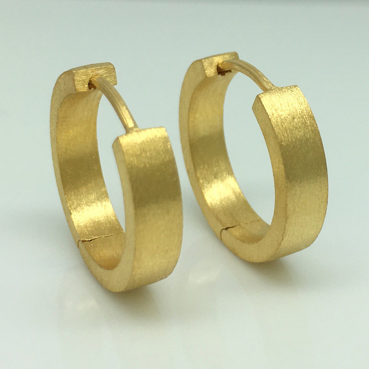 Men's hoop earrings, large matte yellow gold hoops, ECE193MY