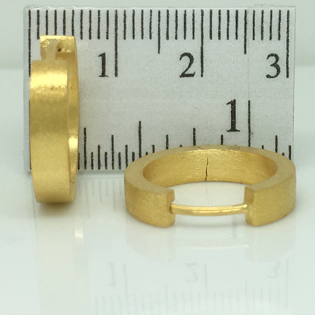 Men's hoop earrings, large matte yellow gold hoops, ECE193MY