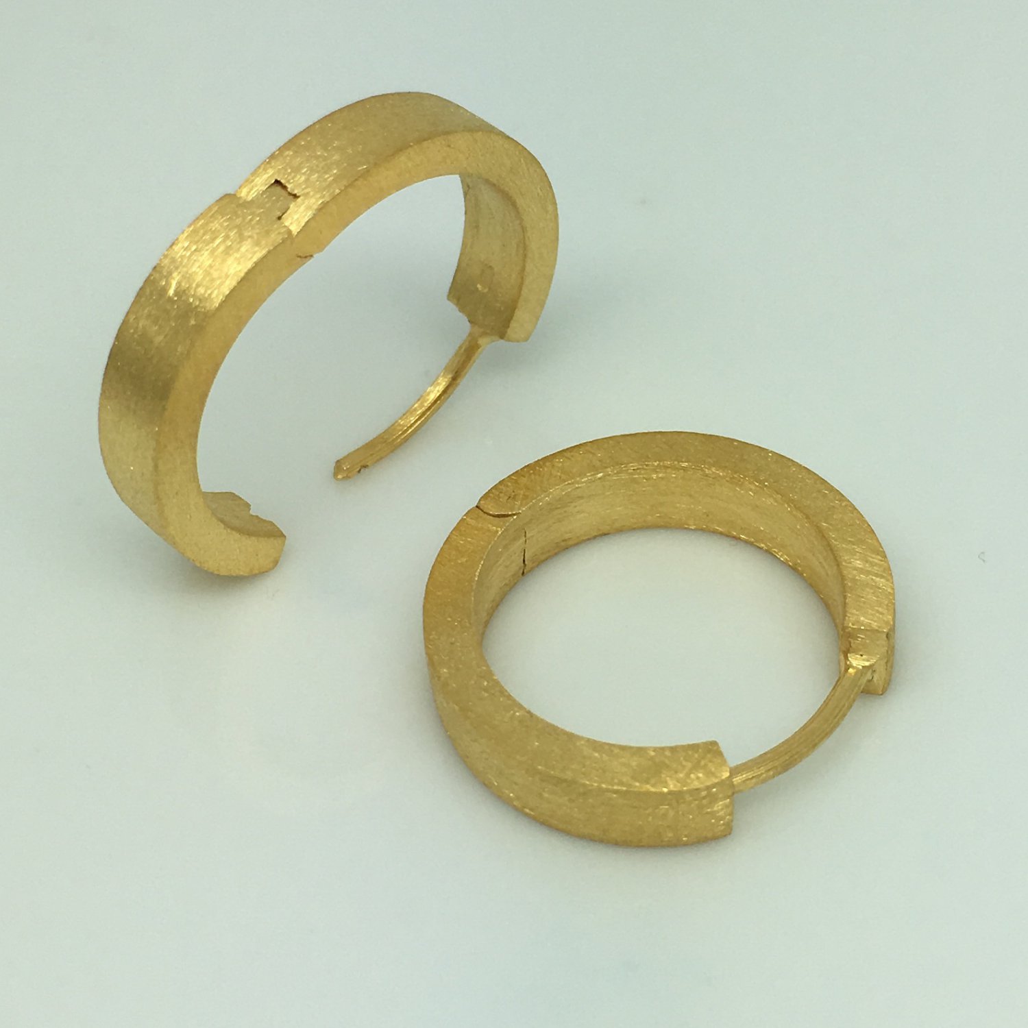 Men's hoop earrings, large matte yellow gold hoops, ECE193MY