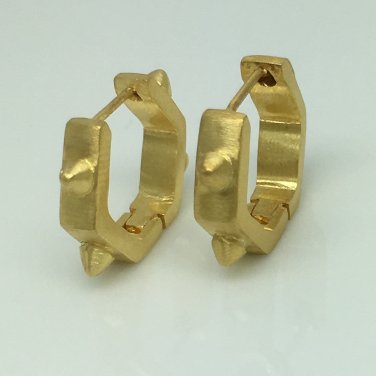 Men's gold spiked hexagon hoop earrings, ECE251MY