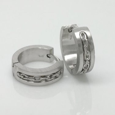 Men's hoop earrings handmade from sterling silver, inset chain links, E149MW