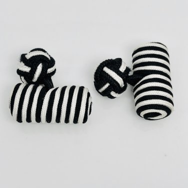 Kuusteel black and white silk knot cufflinks