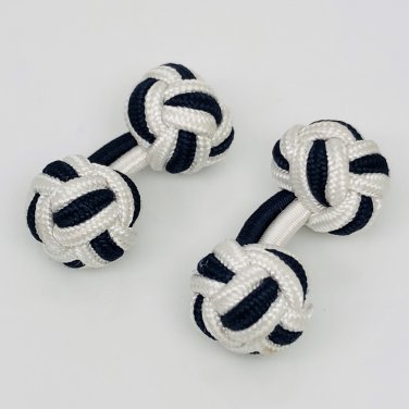 Kuusteel navy and white silk double knot cufflinks
