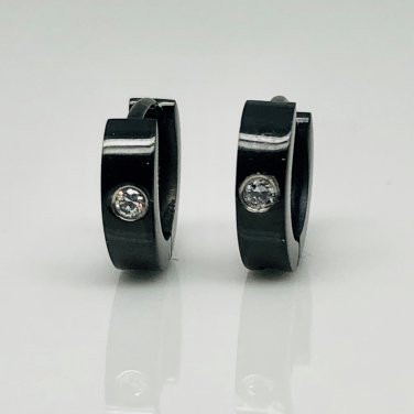 Men's hoop earrings with diamond cz, cartilage earrings for men, XS, black,  EC101B