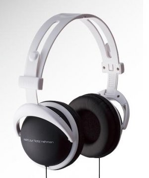 Black headphone with white writing