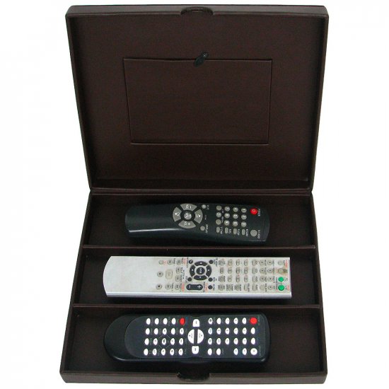 Brown Faux Leather Remote Control Storage Box w/Photo Insert