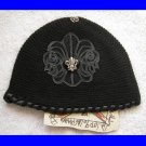 A&G : F6H-C11BLK VINTAGE FANCY SILVER FLEUR DI LIS CASHMERE BEANIE CAP - BRAND NEW WITH TAGS