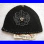 A&G : F6H-C11BLK VINTAGE FANCY SILVER FLEUR DI LIS CASHMERE BEANIE CAP - BRAND NEW WITH TAGS