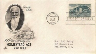 FDC Scott # 1198 / Cachet 1962 /  Homestead Act
