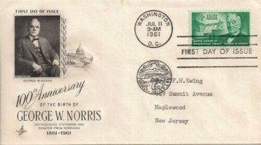 FDC Scott # 1184 / Cachet 1961 /  George W. Norris