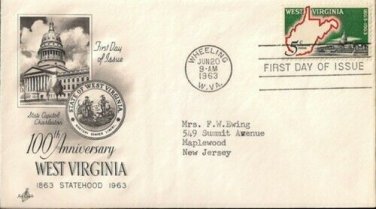 FDC Scott # 1232 / Cachet 1963 /  West Virginia Statehood