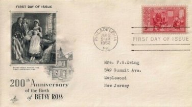 FDC Scott # 1004 /  Cachet 1952 / Betsy Ross